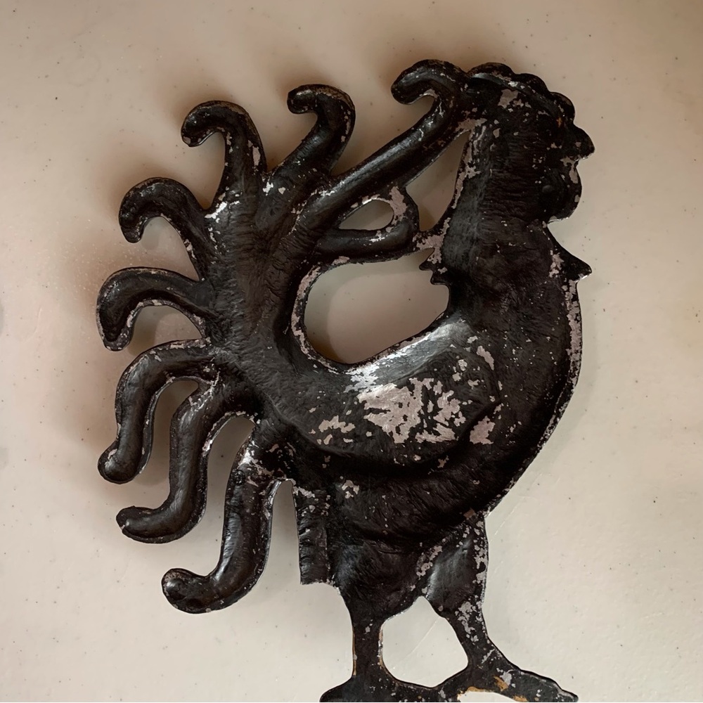 Vintage Cast Iron Black Rooster Wall Decor Set - Picture 5 of 6
